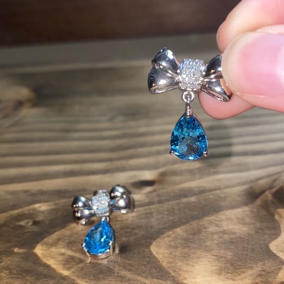 Blue Bow Teardrop Earrings - Picture 3 of 4